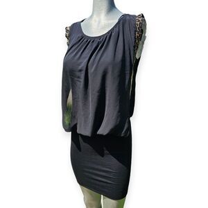 Waggon Paris Sleeveless Black Animal Print Trim Mini Dress Medium